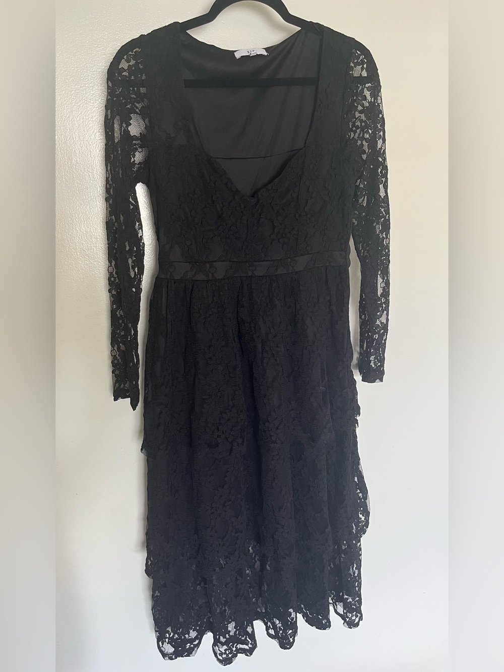 Whimsigoth Black Lace Tiered Maxi Dress